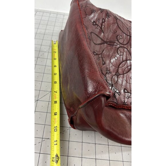 MALEDETTI TOSCANI Florence ITALY Tooled Red Leather Tote Bag Purse - Picture 12 of 15